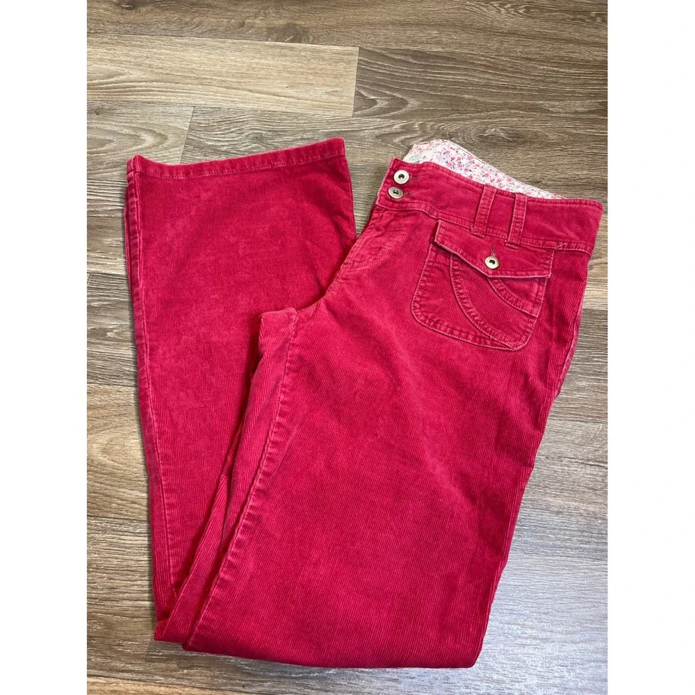 Y2K SO Wear It Declare It Red Corduroy Flare Leg Pants 2000s Low Rise Boho Sz 13